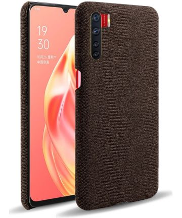 Oppo A91 Stof Hard Back Cover Coffee Hoesjes
