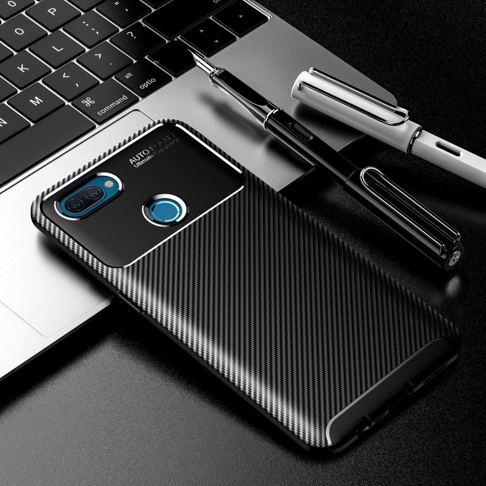 Oppo A12 Hoesje Geborsteld Carbon Flexibele Back Cover Zwart afbeelding 10