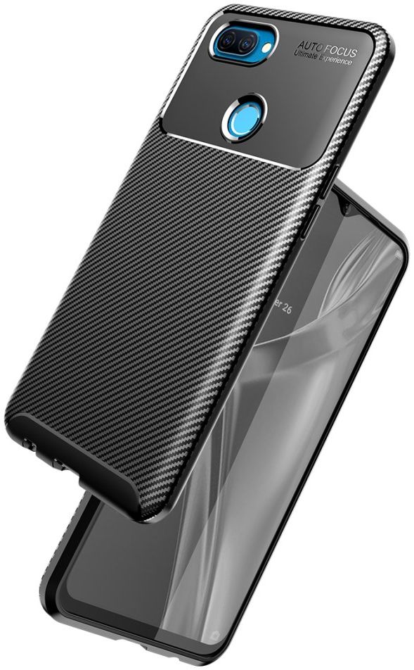 Oppo A12 Hoesje Geborsteld Carbon Flexibele Back Cover Zwart afbeelding 2