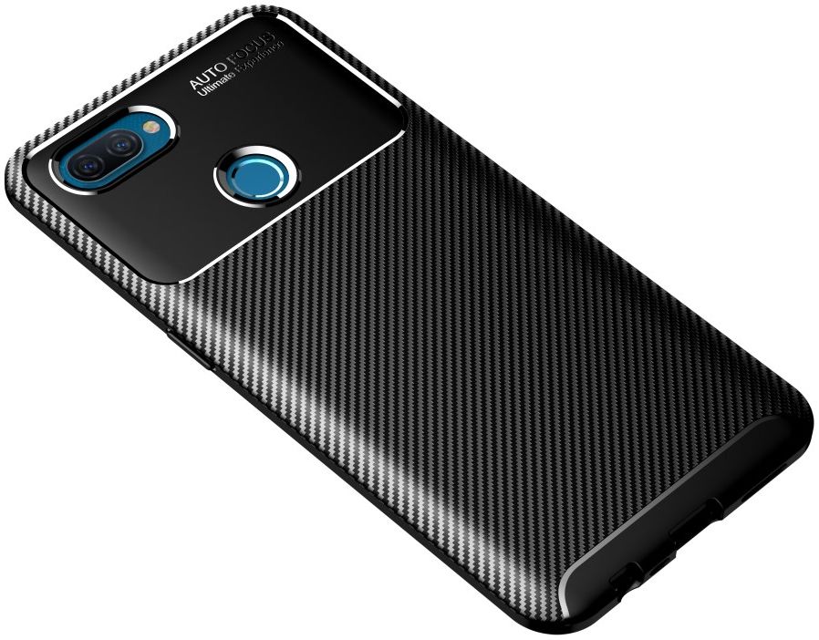 Oppo A12 Hoesje Geborsteld Carbon Flexibele Back Cover Zwart afbeelding 1