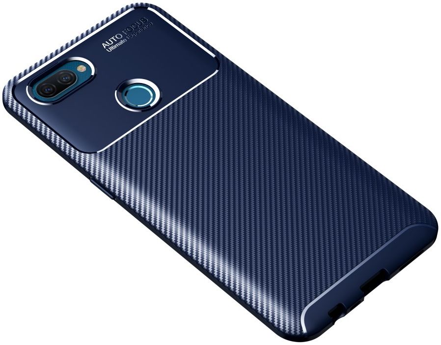 Oppo A12 Hoesje Geborsteld Carbon Flexibele Back Cover Blauw afbeelding 1