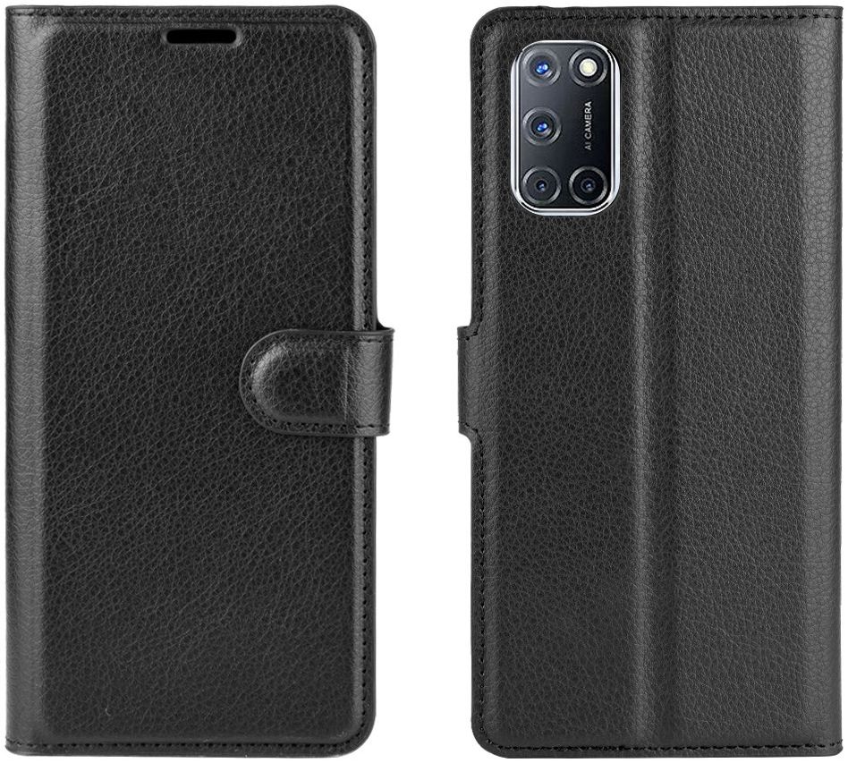 Oppo A52/A72 Litchi Skin Portemonnee Hoesje Zwart afbeelding 1