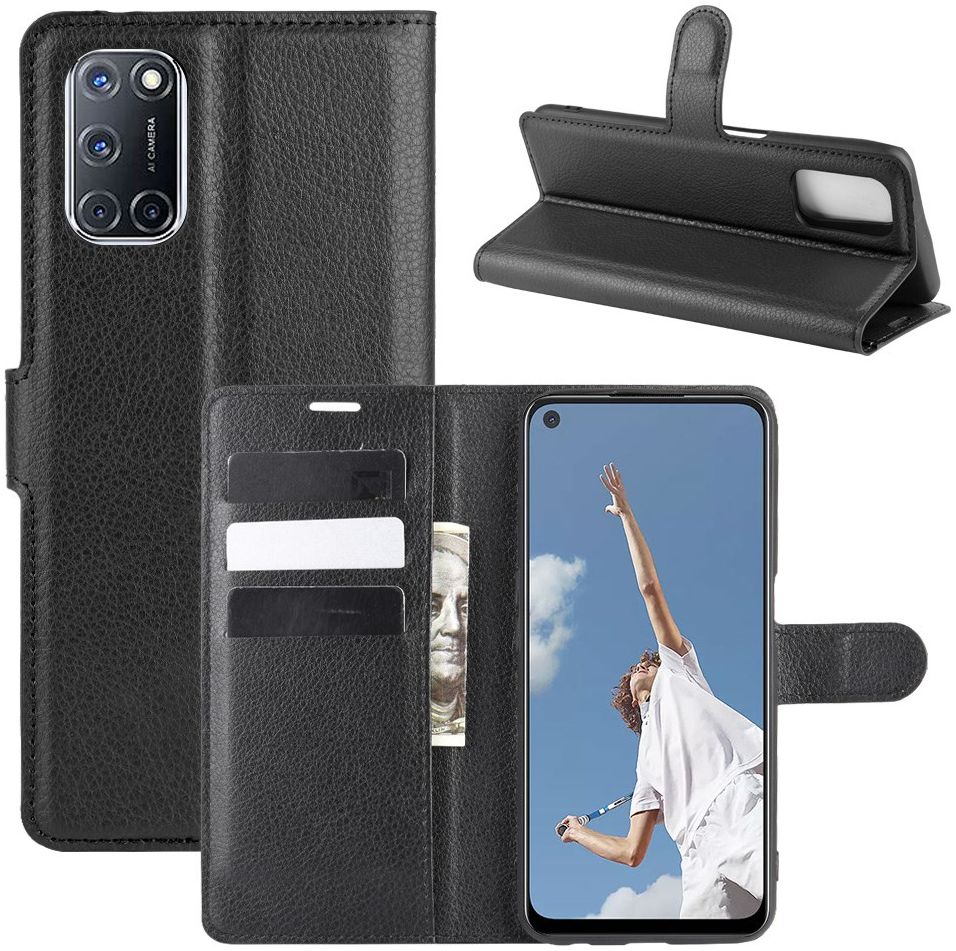 Oppo A52/A72 Litchi Skin Portemonnee Hoesje Zwart afbeelding 2