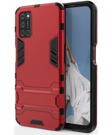 Oppo A52/A72 Hoesje Shock Proof Back Cover Met Kickstand Rood Hoesjes