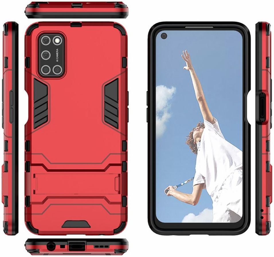 Oppo A52/A72 Hoesje Shock Proof Back Cover Met Kickstand Rood afbeelding 3