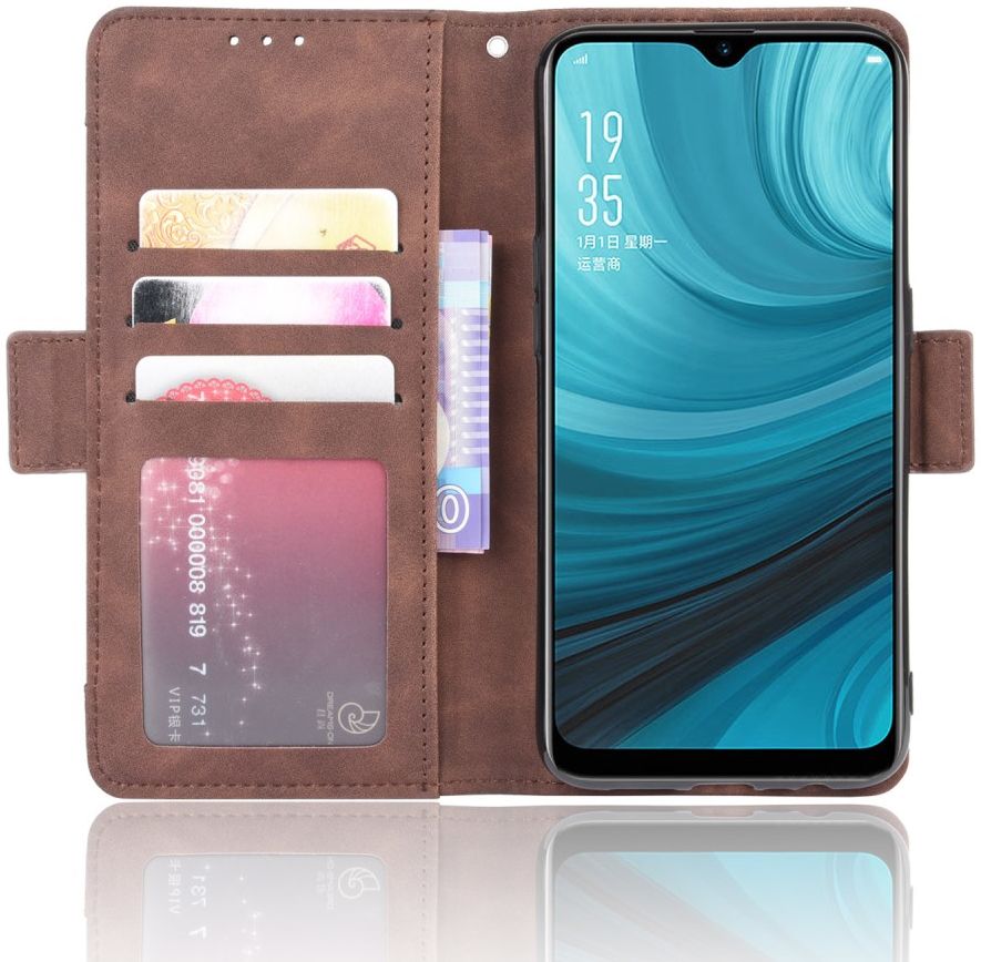 Oppo A12 Portemonnee Book Case Hoesje Met Kaarthouder Bruin afbeelding 1