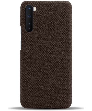 OnePlus Nord Hoesje Stof Textuur Back Cover Bruin Hoesjes