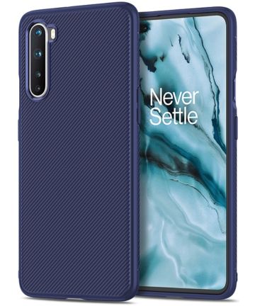 OnePlus Nord Hoesje Twill Slim Texture Back Cover Blauw Hoesjes