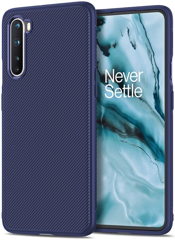 OnePlus Nord Hoesje Twill Slim Texture Back Cover Blauw afbeelding 1