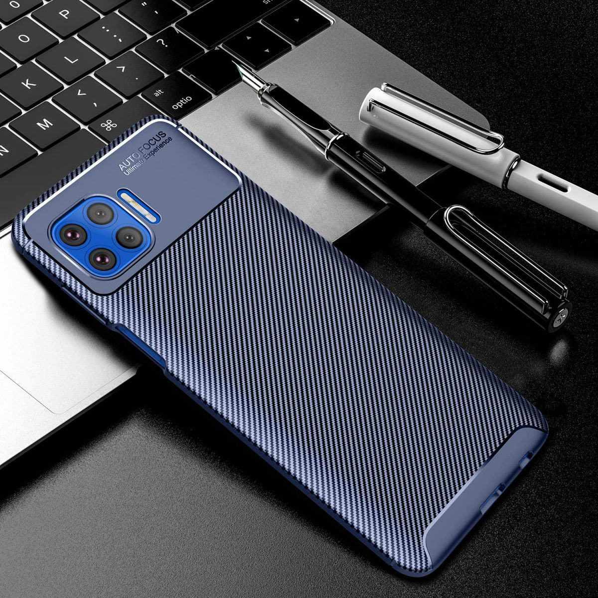 Motorola Moto G 5G Plus Siliconen Carbon Hoesje Blauw afbeelding 2