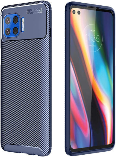 Motorola Moto G 5G Plus Siliconen Carbon Hoesje Blauw afbeelding 1