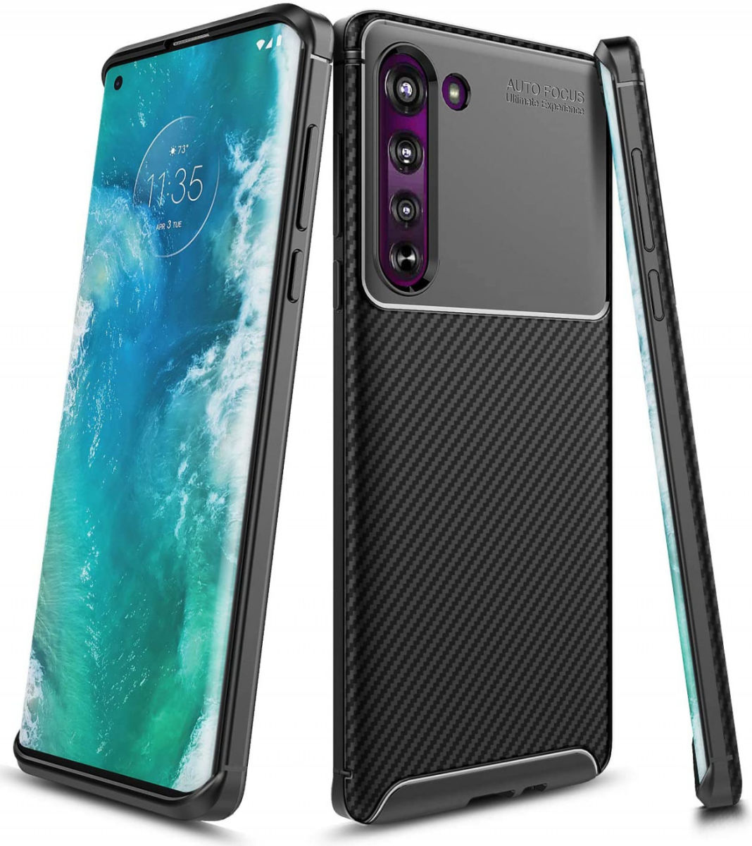 Motorola Edge Siliconen Carbon Hoesje Zwart afbeelding 1