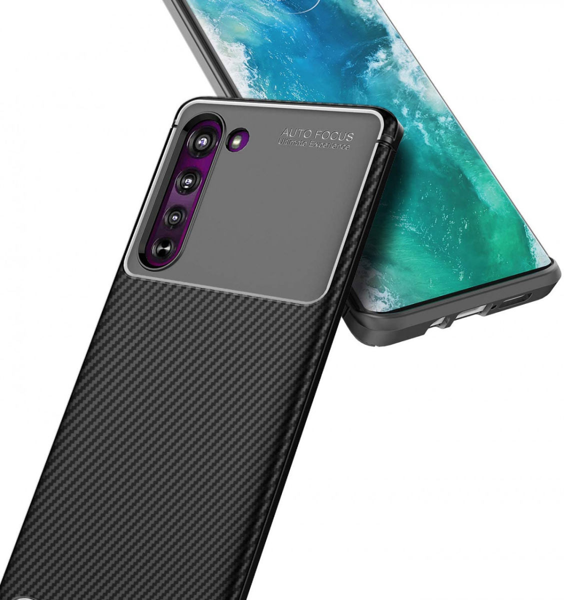 Motorola Edge Siliconen Carbon Hoesje Zwart afbeelding 2