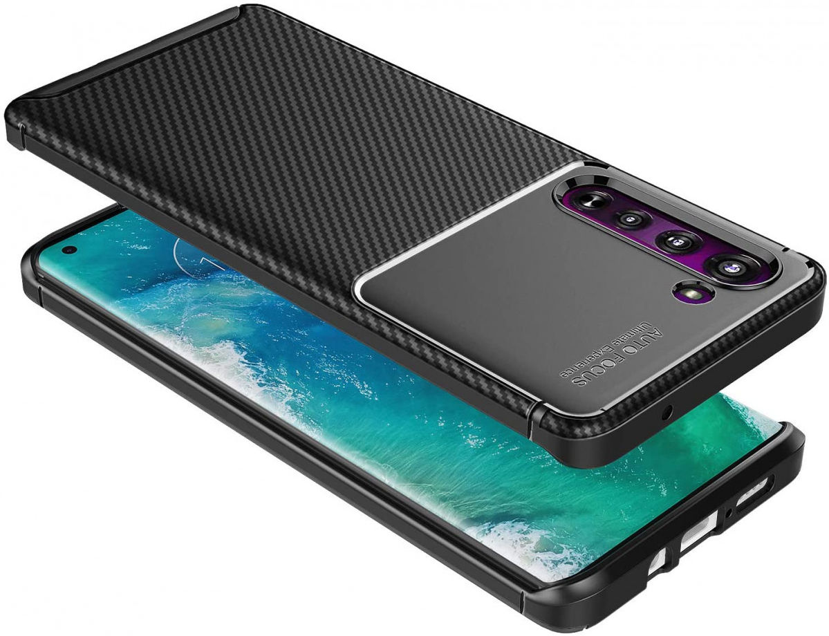 Motorola Edge Siliconen Carbon Hoesje Zwart afbeelding 3