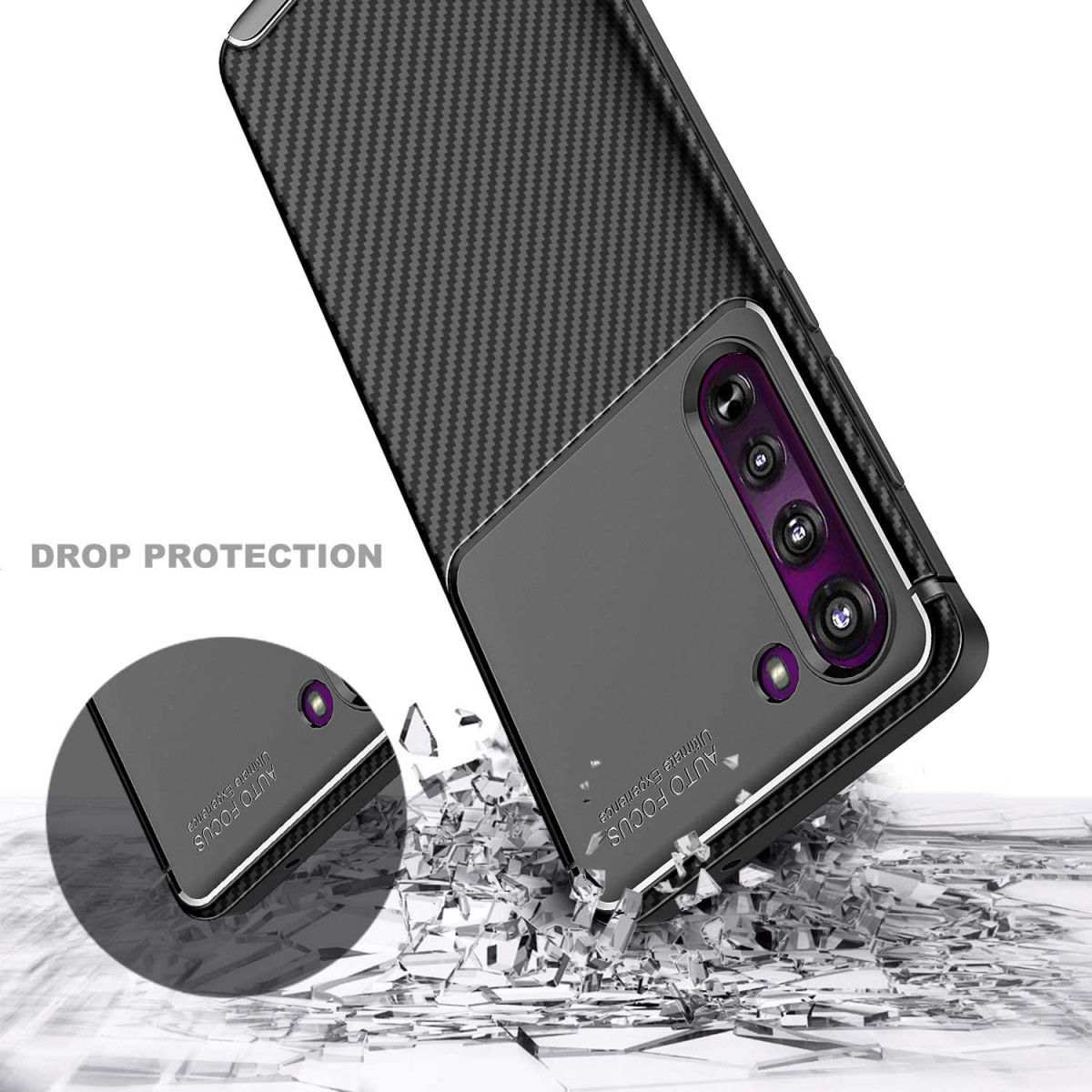 Motorola Edge Siliconen Carbon Hoesje Zwart afbeelding 4