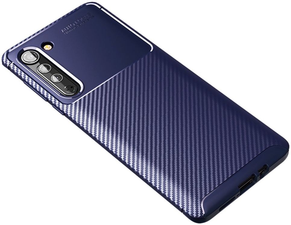 Motorola Edge Siliconen Carbon Hoesje Blauw afbeelding 1