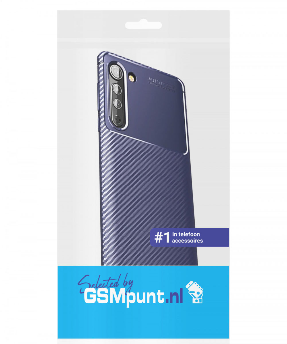 Motorola Edge Siliconen Carbon Hoesje Blauw afbeelding 2