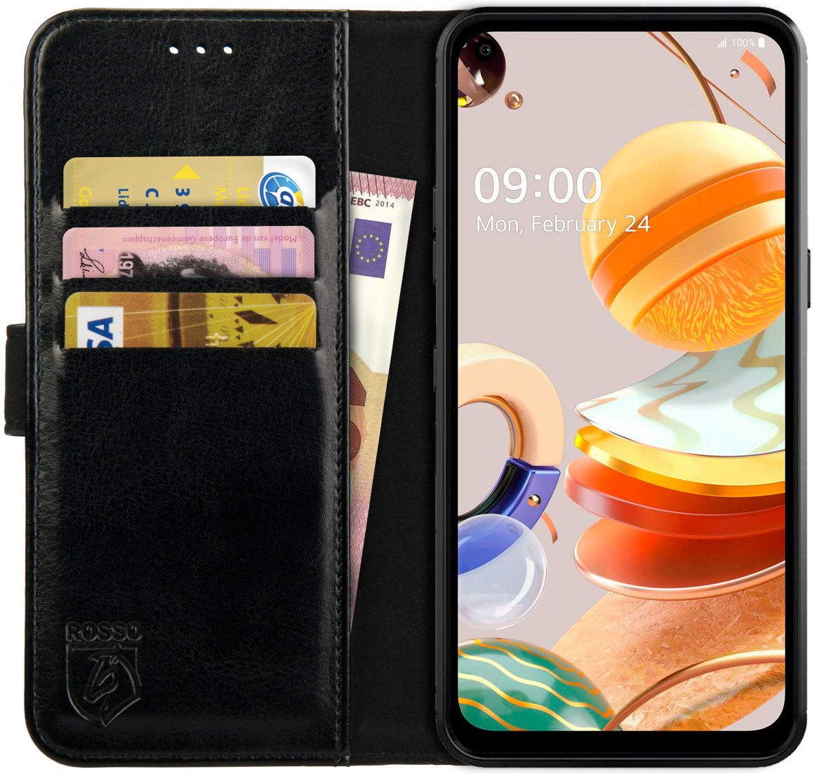 Rosso Element LG K61 Hoesje Book Cover Wallet Case Zwart afbeelding 1