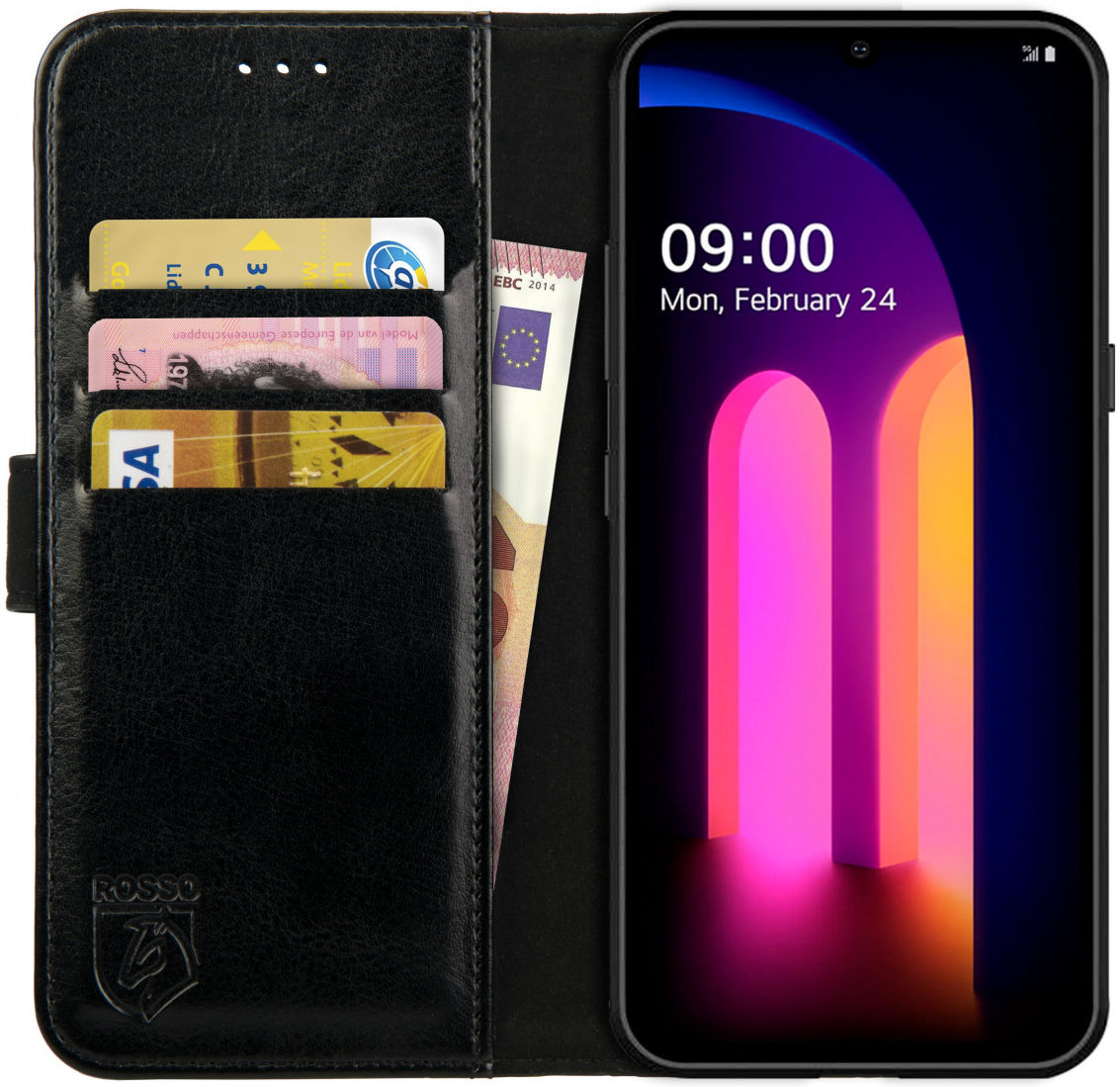 Rosso Element LG V60 ThinQ Hoesje Book Cover Wallet Case Zwart afbeelding 1