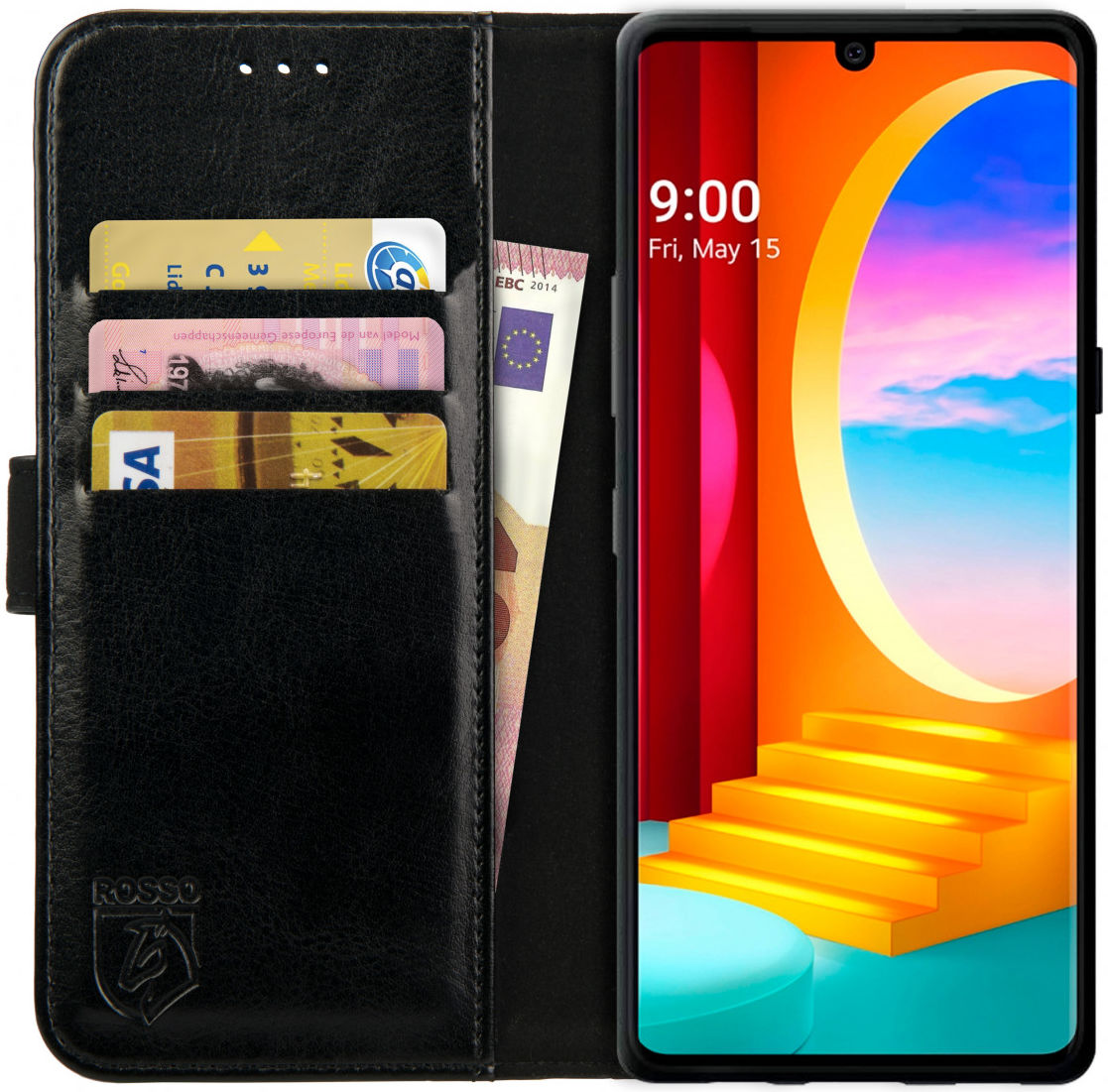 Rosso Element LG Velvet Hoesje Book Cover Wallet Case Zwart afbeelding 1