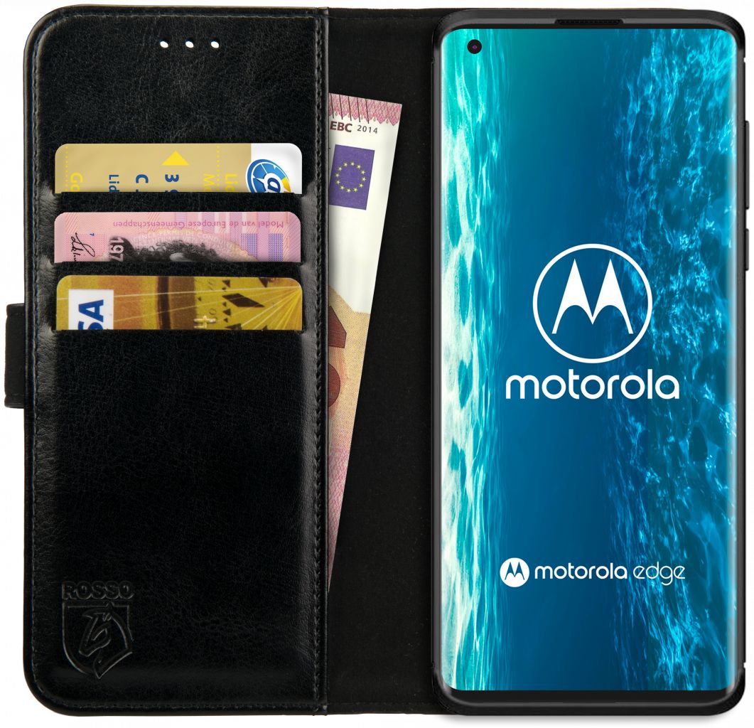 Rosso Element Motorola Edge Hoesje Book Cover Wallet Case Zwart afbeelding 1