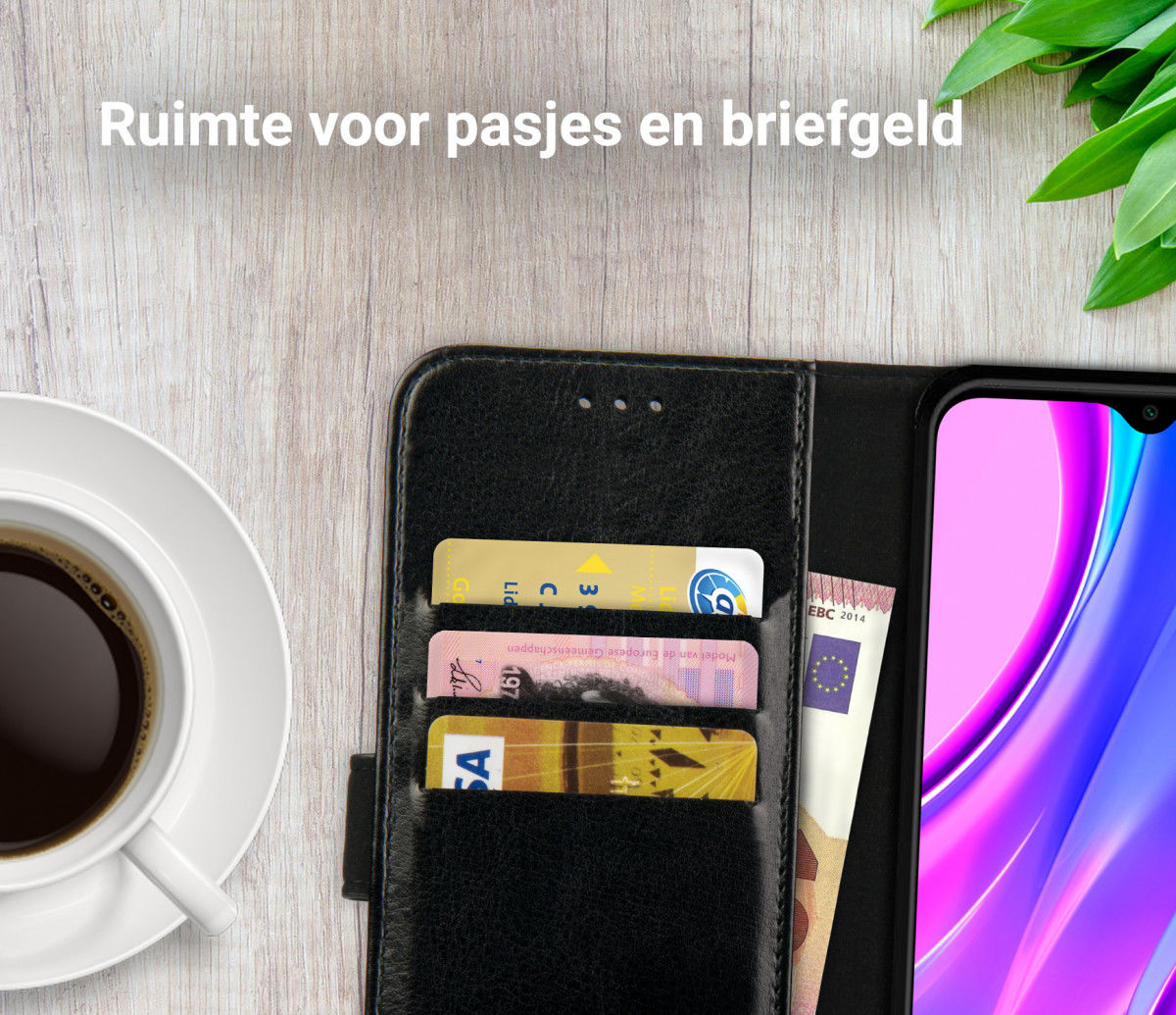Rosso Element Xiaomi Redmi 9 Hoesje Book Cover Wallet Case Zwart afbeelding 9