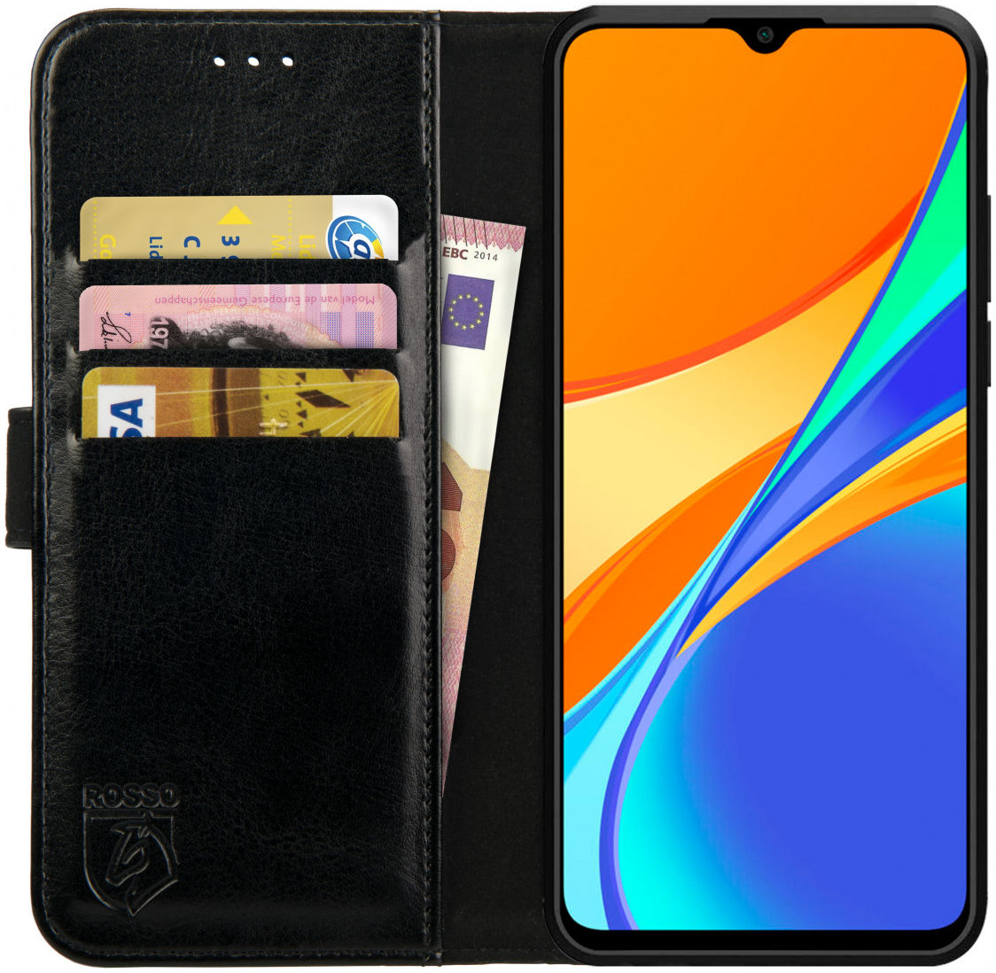 Rosso Element Xiaomi Redmi 9C Hoesje Book Cover Wallet Case Zwart afbeelding 1