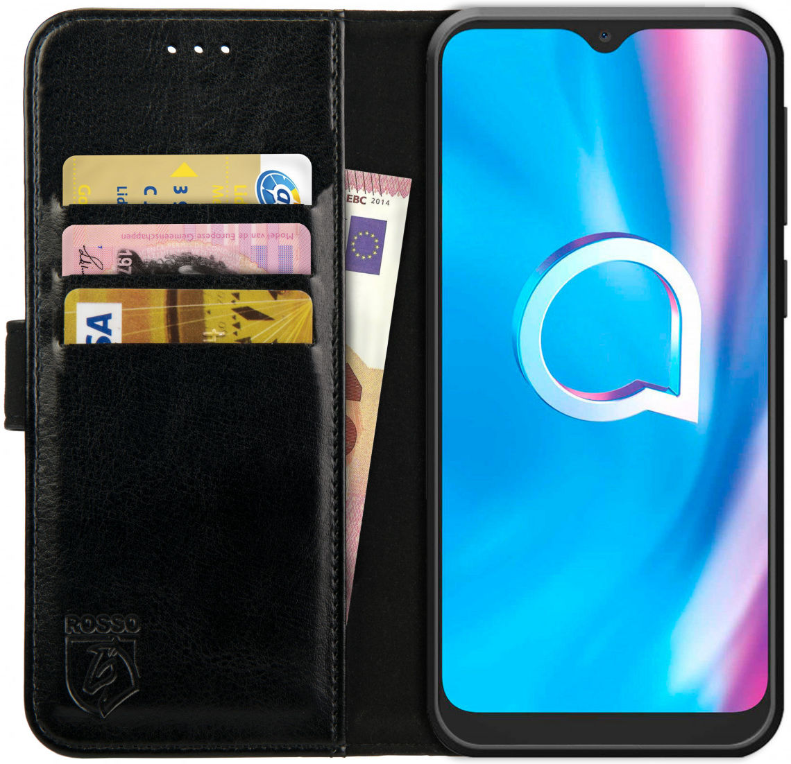 Rosso Element Alcatel 1SE 2020 Hoesje Book Cover Wallet Case Zwart afbeelding 1