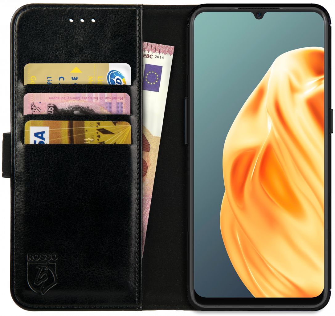 Rosso Element Oppo A91/F15 Hoesje Book Cover Wallet Case Zwart afbeelding 1