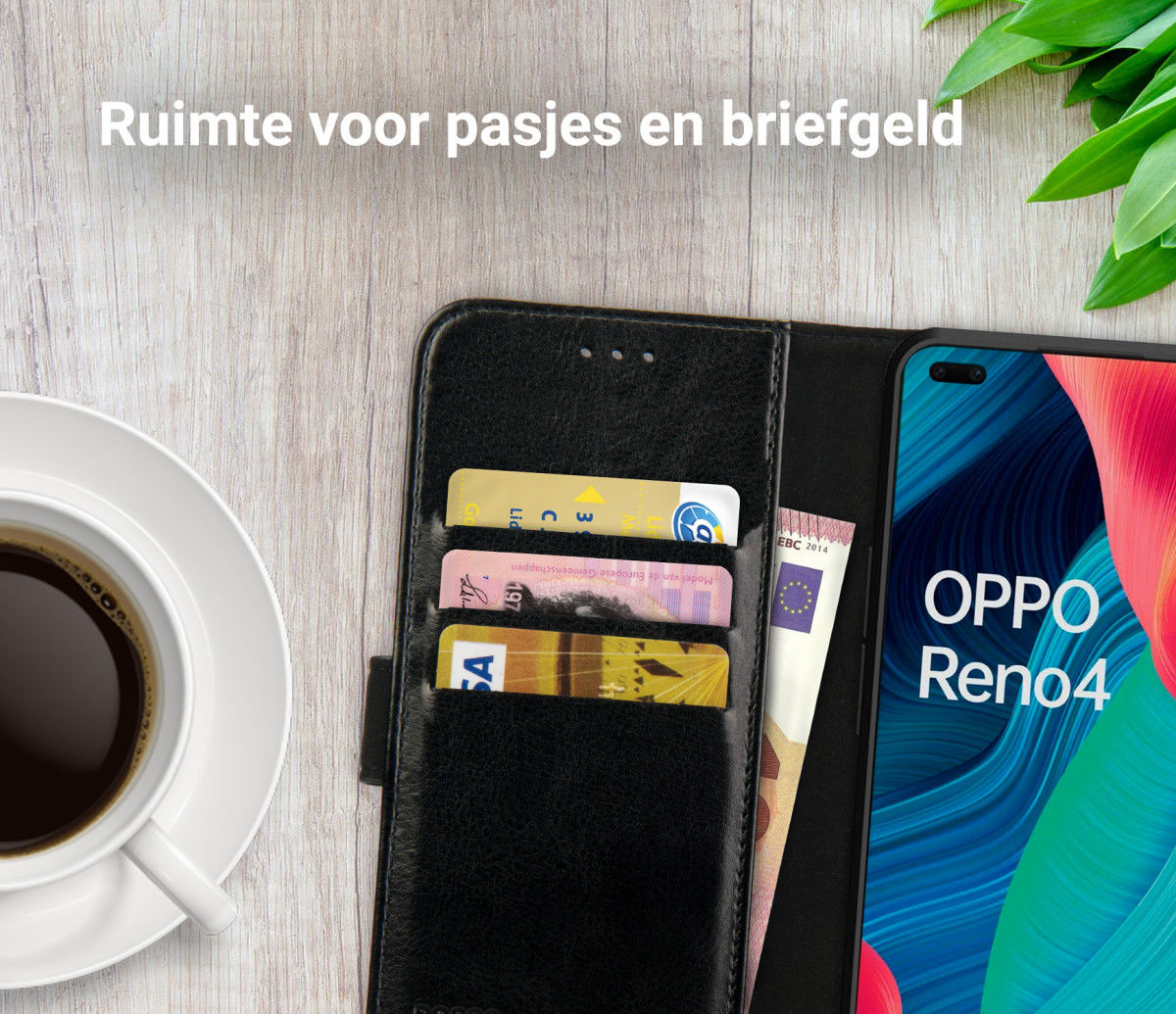 Rosso Element Oppo Reno 4 Hoesje Book Cover Wallet Case Zwart afbeelding 9