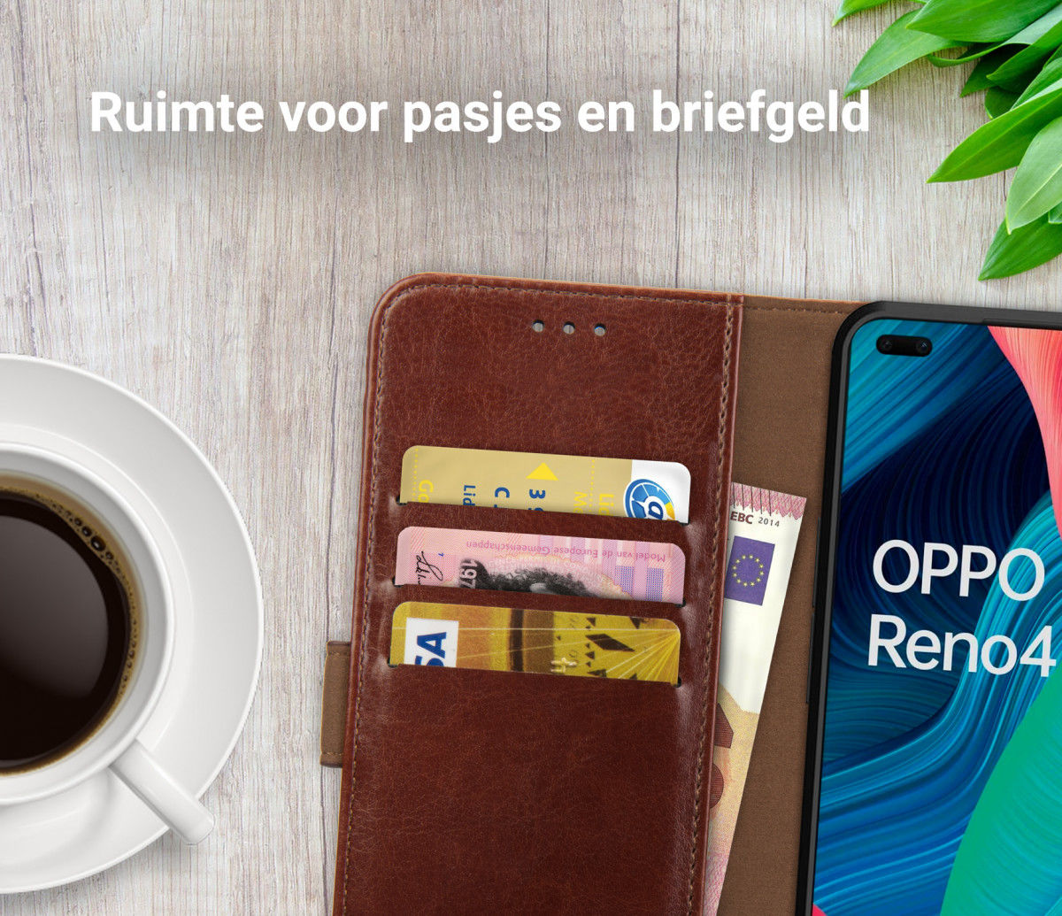 Rosso Element Oppo Reno 4 Hoesje Book Cover Wallet Case Bruin afbeelding 9
