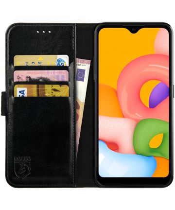Rosso Element Samsung Galaxy A01 Hoesje Book Cover Wallet Case Zwart Hoesjes
