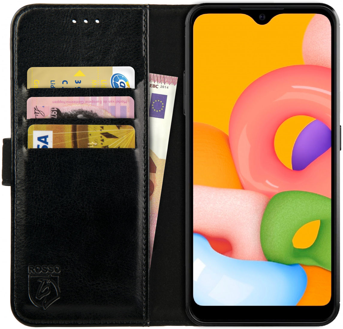 Rosso Element Samsung Galaxy A01 Hoesje Book Cover Wallet Case Zwart afbeelding 1