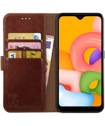 Rosso Element Samsung Galaxy A01 Hoesje Book Cover Wallet Case Bruin Hoesjes