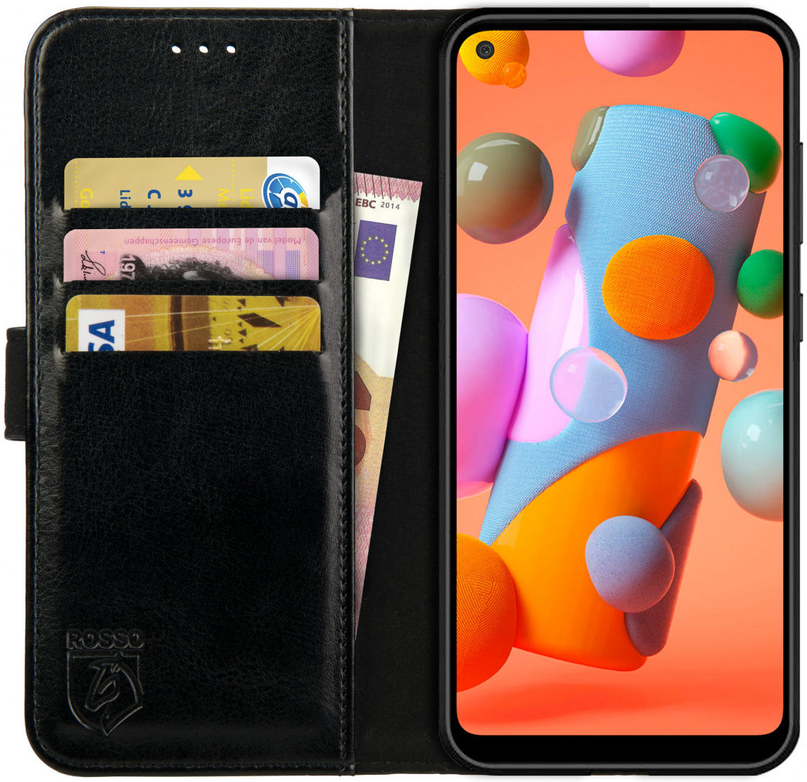 Rosso Element Samsung Galaxy A11 Hoesje Book Cover Wallet Case Zwart afbeelding 1