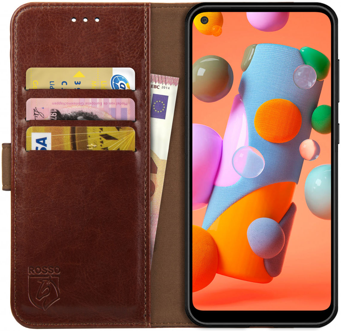 Rosso Element Samsung Galaxy A11 Hoesje Book Cover Wallet Case Bruin afbeelding 1