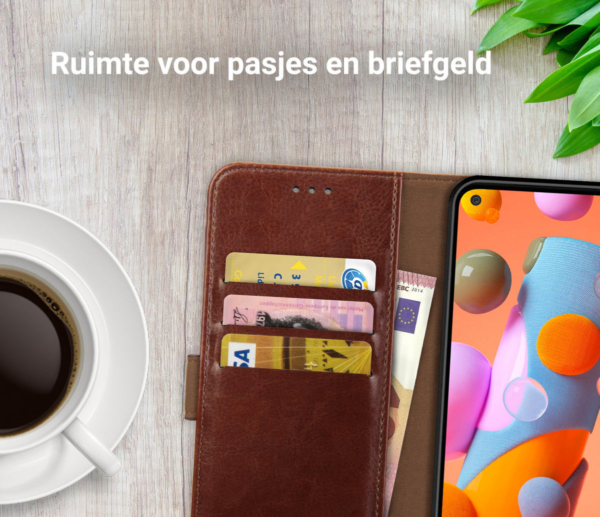 Rosso Element Samsung Galaxy A11 Hoesje Book Cover Wallet Case Bruin afbeelding 9