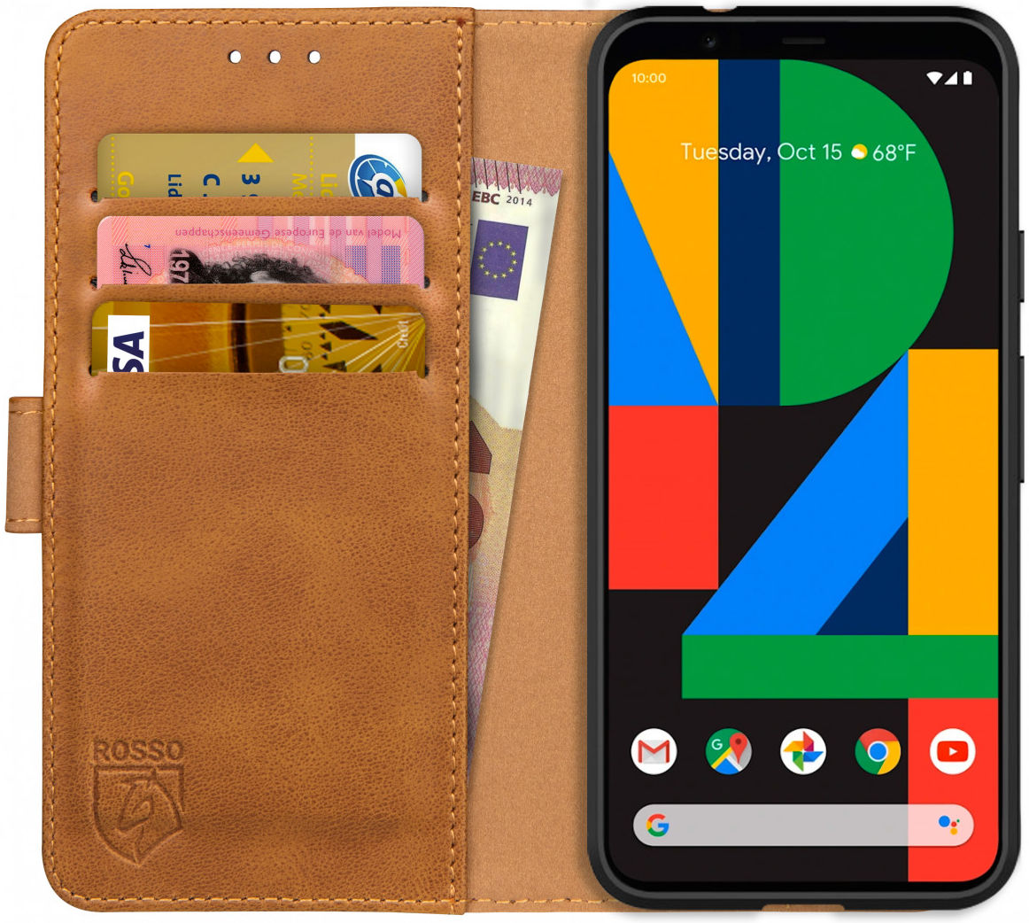 Rosso Element Google Pixel 4A Hoesje Book Cover Wallet Case Lichtbruin afbeelding 1