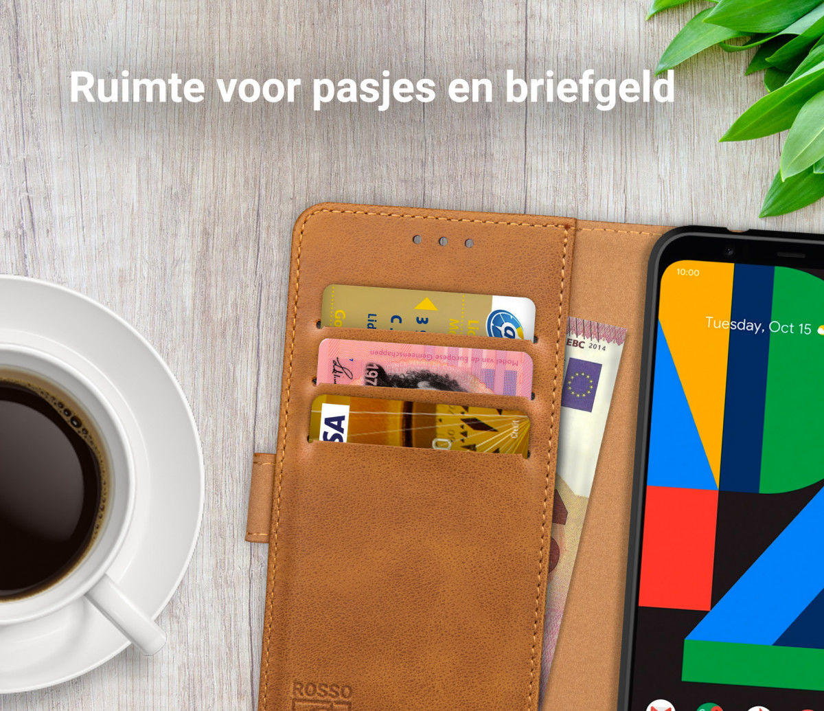 Rosso Element Google Pixel 4A Hoesje Book Cover Wallet Case Lichtbruin afbeelding 9