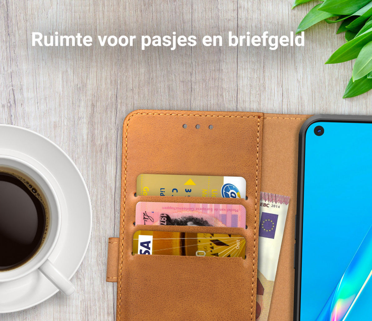 Rosso Element Oppo A52 / A72 Hoesje Book Cover Wallet Case Lichtbruin afbeelding 9