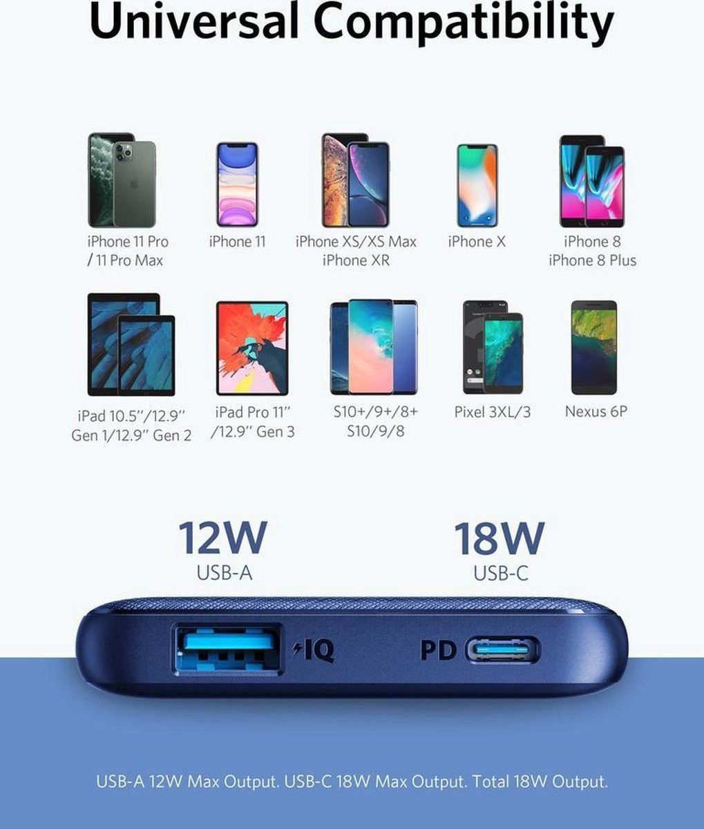 Anker PowerCore Sense 10.000 mAh Powerbank met Fast Charge Blauw afbeelding 7