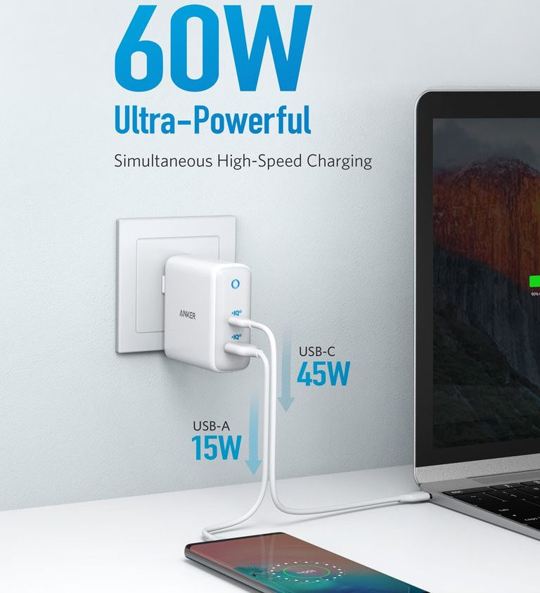 Anker PowerPort+ Atom III 60W Snel Lader met USB en USB-C Wit afbeelding 2