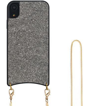 Apple iPhone XR Hoesje Sparkle Glitter TPU met Metalen Koord Zilver Hoesjes