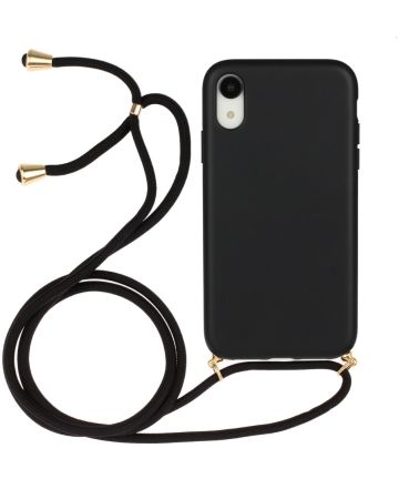 Apple iPhone XR Hoesje Back Cover Flexibel TPU met Koord Zwart Hoesjes