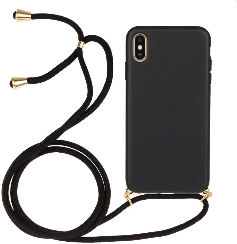 Apple iPhone XS Max Hoesje Back Cover Flexibel TPU met Koord Zwart afbeelding 1
