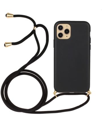 Apple iPhone 11 Pro Hoesje Back Cover Flexibel TPU met Koord Zwart Hoesjes