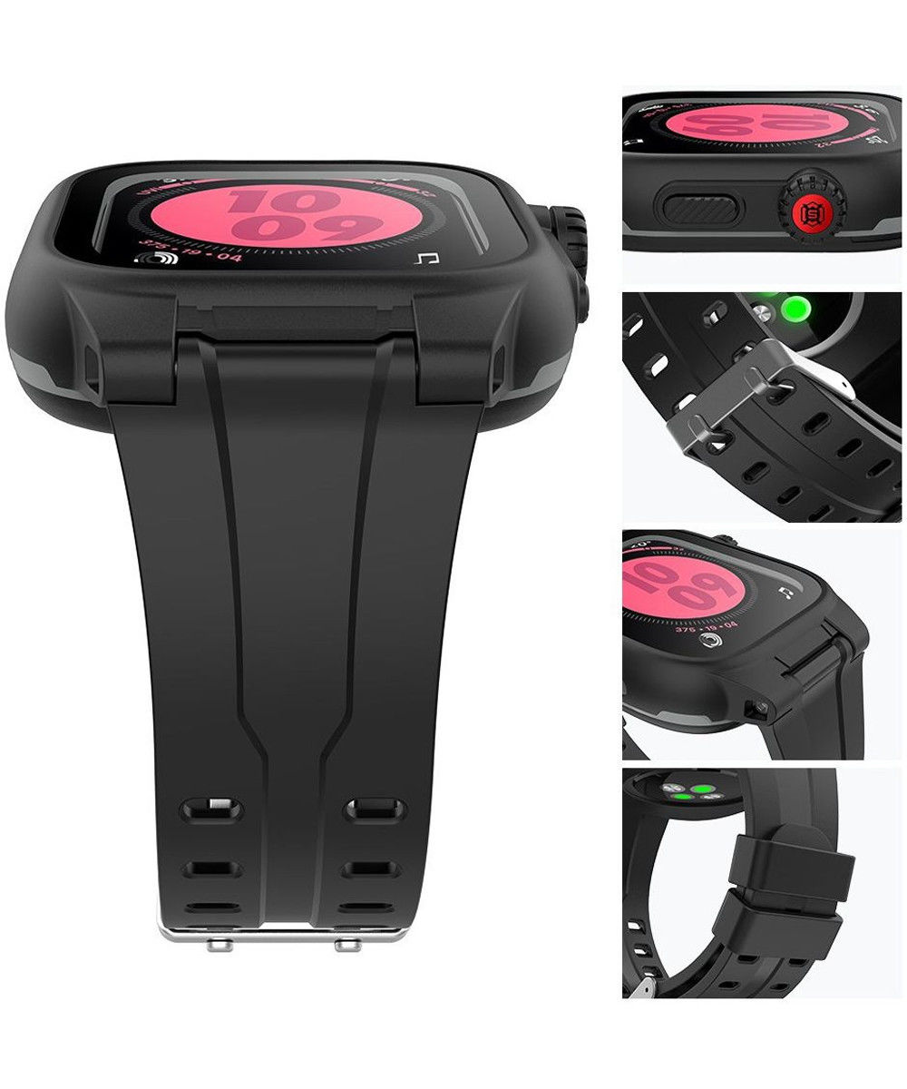 SHELLBOX Waterdicht en Hybride Apple Watch 44MM Hoesje en Bandje Zwart afbeelding 9