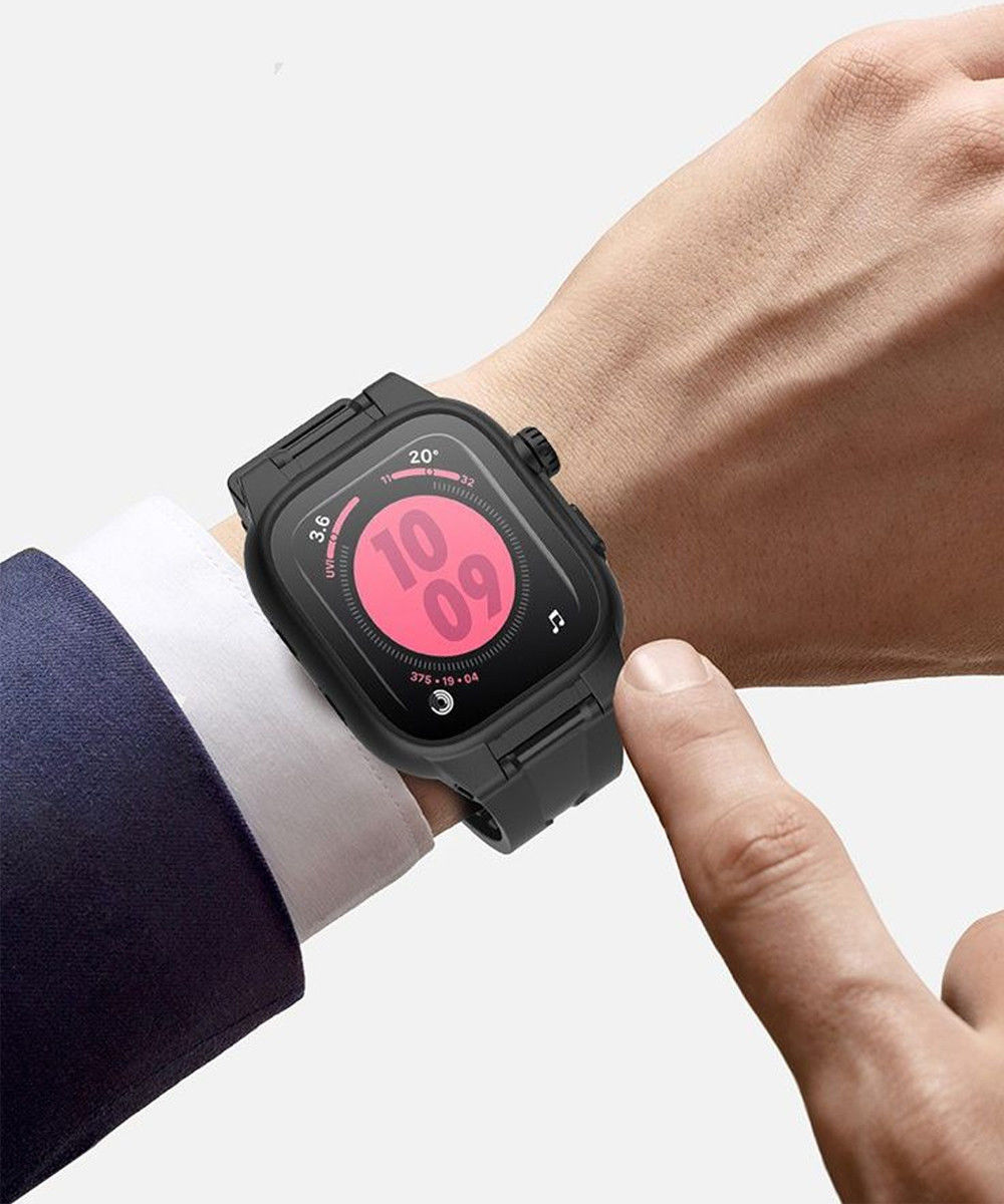 SHELLBOX Waterdicht en Hybride Apple Watch 44MM Hoesje en Bandje Zwart afbeelding 4