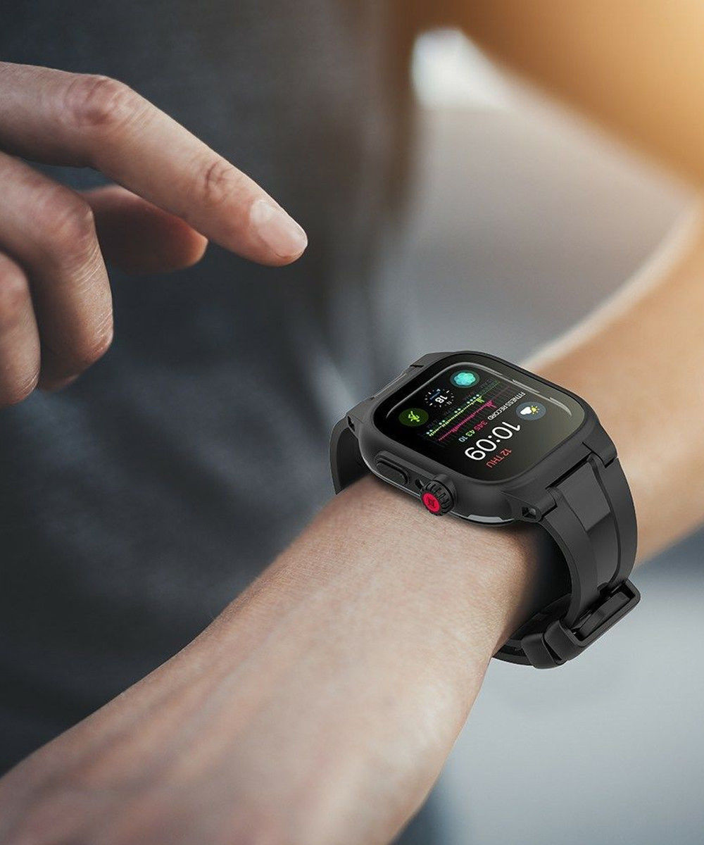 SHELLBOX Waterdicht en Hybride Apple Watch 44MM Hoesje en Bandje Zwart afbeelding 5
