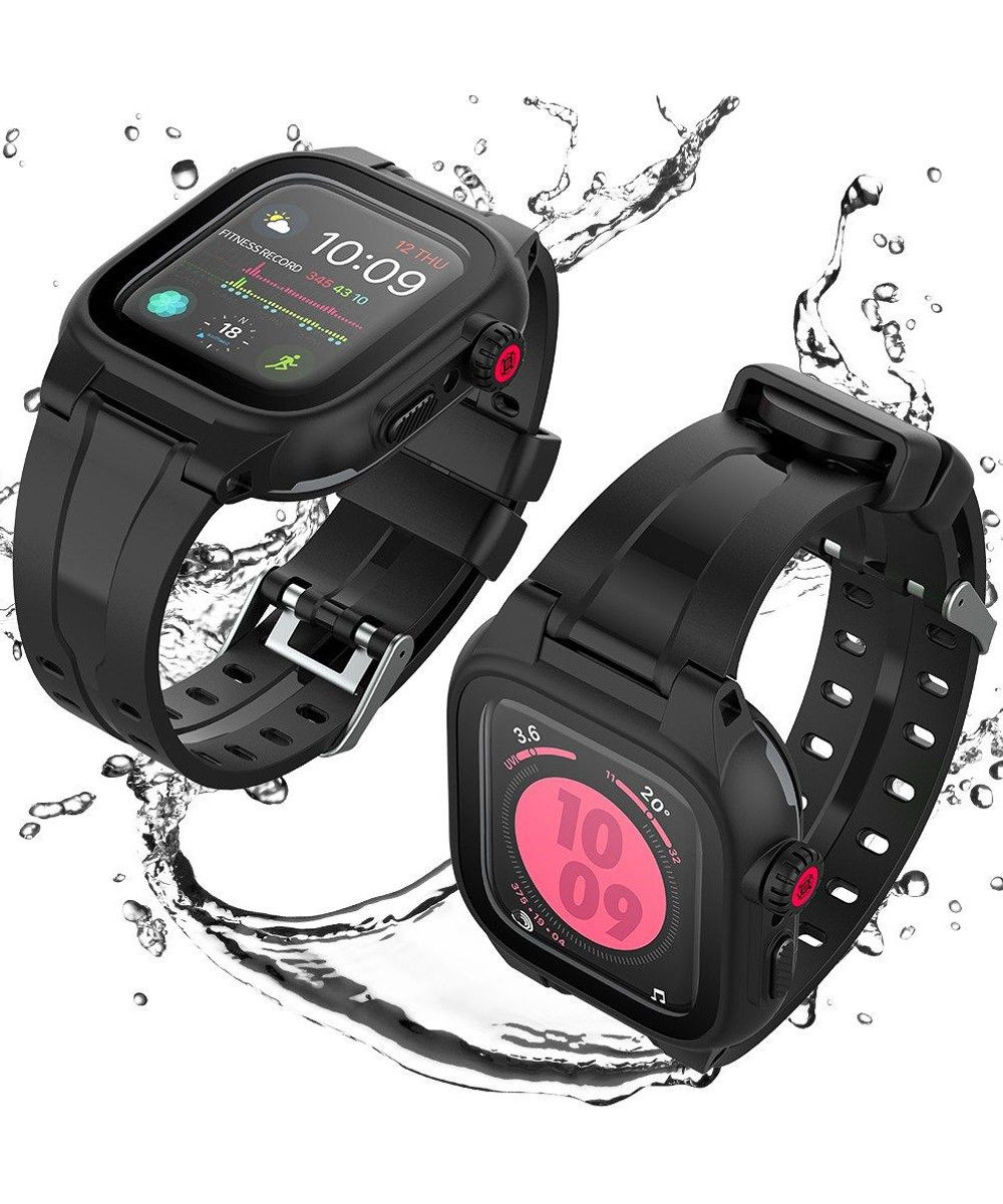 SHELLBOX Waterdicht en Hybride Apple Watch 44MM Hoesje en Bandje Zwart afbeelding 3